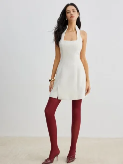 Square Neck Tweed Zipper Dress