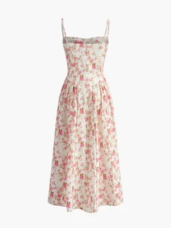Square Neck Zipper Floral Dress