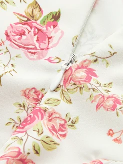 Square Neck Zipper Floral Dress