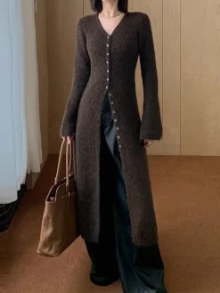 Stacking V-Neck Split Breasted Sweater Dress
