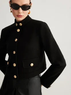 Stand Collar Button Tweed Short Jacket