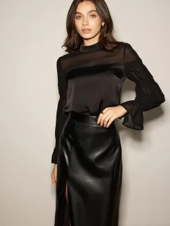 Stand Collar Chiffon Panel Blouse