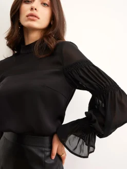 Stand Collar Chiffon Panel Blouse