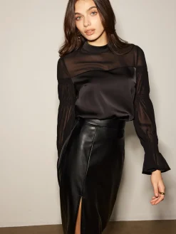 Stand Collar Chiffon Panel Blouse