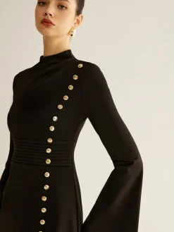 Stand Collar Cinched Short Dress