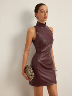 Stand Collar Faux Leather Skinny Tank Dress