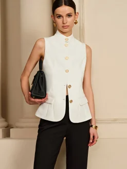 Stand Collar Golden Button Vest