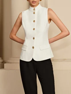 Stand Collar Golden Button Vest