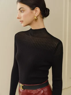 Stand Collar Panel Knit Top