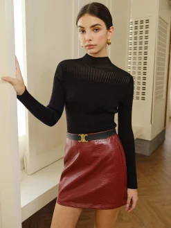 Stand Collar Panel Knit Top