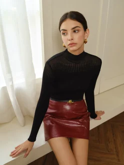 Stand Collar Panel Knit Top