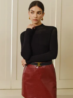 Stand Collar Panel Knit Top