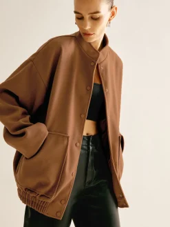 Stand Collar Plain Button Jacket