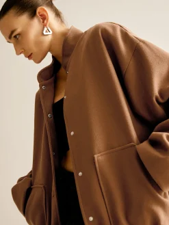 Stand Collar Plain Button Jacket
