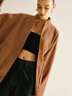 Stand Collar Plain Button Jacket