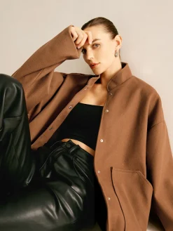 Stand Collar Plain Button Jacket