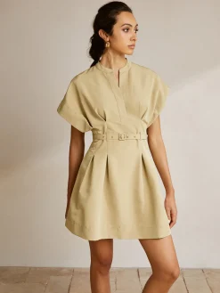 Stand Collar Short Dress With Belt