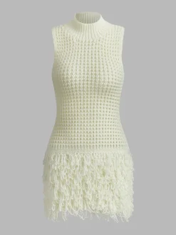 Stand Collar Tassel Knit Dress