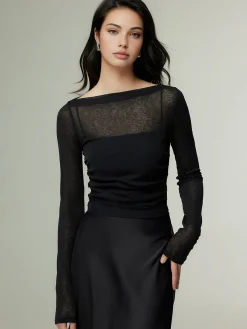 Straight Neck Slim Jersey Top