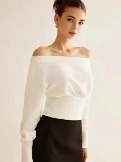 Straight Shoulder Cinched Sweatshirt