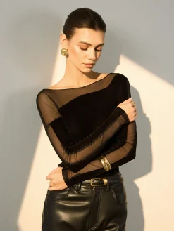 Straight Shoulder Sheer-Detail Slim Top