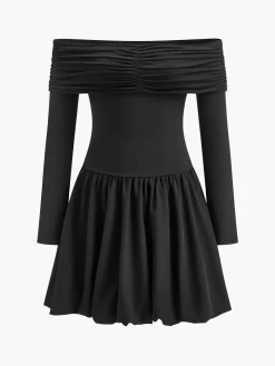 Straight-Shoulder Bud Waist Jersey Dress