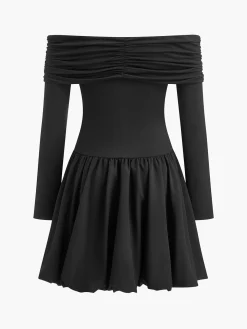 Straight-Shoulder Bud Waist Jersey Dress