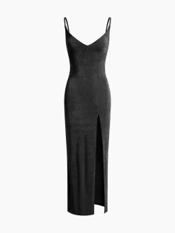 Strap Slit Midi Dress