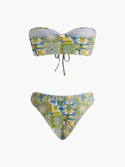 Strapless Print Knotted Bikini Set