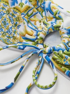 Strapless Print Knotted Bikini Set