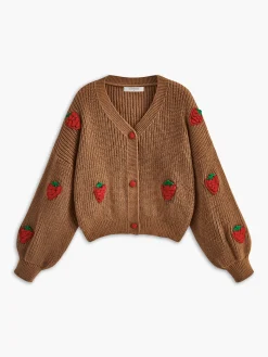 Strawberry Embroiled Button Cardigan