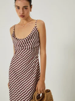 Stripe Low Cut Slim Long Dress