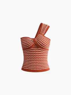 Stripe One Shoulder Knit Top