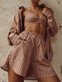 Stripe Three Piece Shorts Set