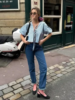 Stripe Tie Neck Blouse