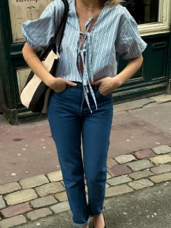 Stripe Tie Neck Blouse