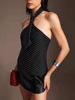 Striped Backless Halter Tank Top