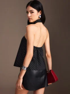 Striped Backless Halter Tank Top