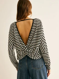 Striped Backless Knotted T-Shirt