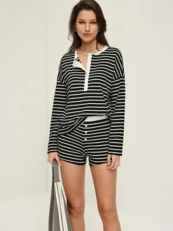 Striped Button Jersey Shorts Set