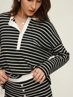 Striped Button Jersey Shorts Set