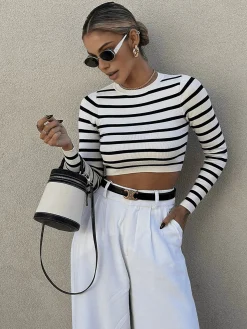 Striped Crop Bodycon Knit Top