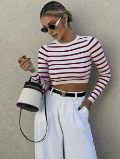 Striped Crop Bodycon Knit Top