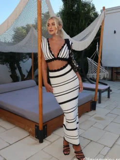 Striped Knotted Backless Skirt Set