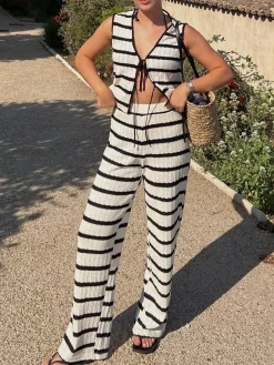 Striped Knotted Sweater Set