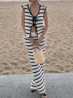 Striped Knotted Sweater Set