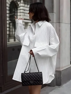 Striped Large Pockets Long Sleeve Shirt