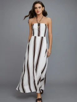 Striped Off-Shoulder Long Dress