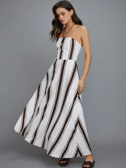 Striped Off-Shoulder Long Dress