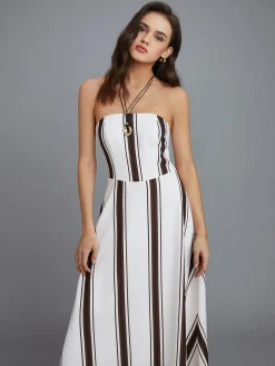 Striped Off-Shoulder Long Dress